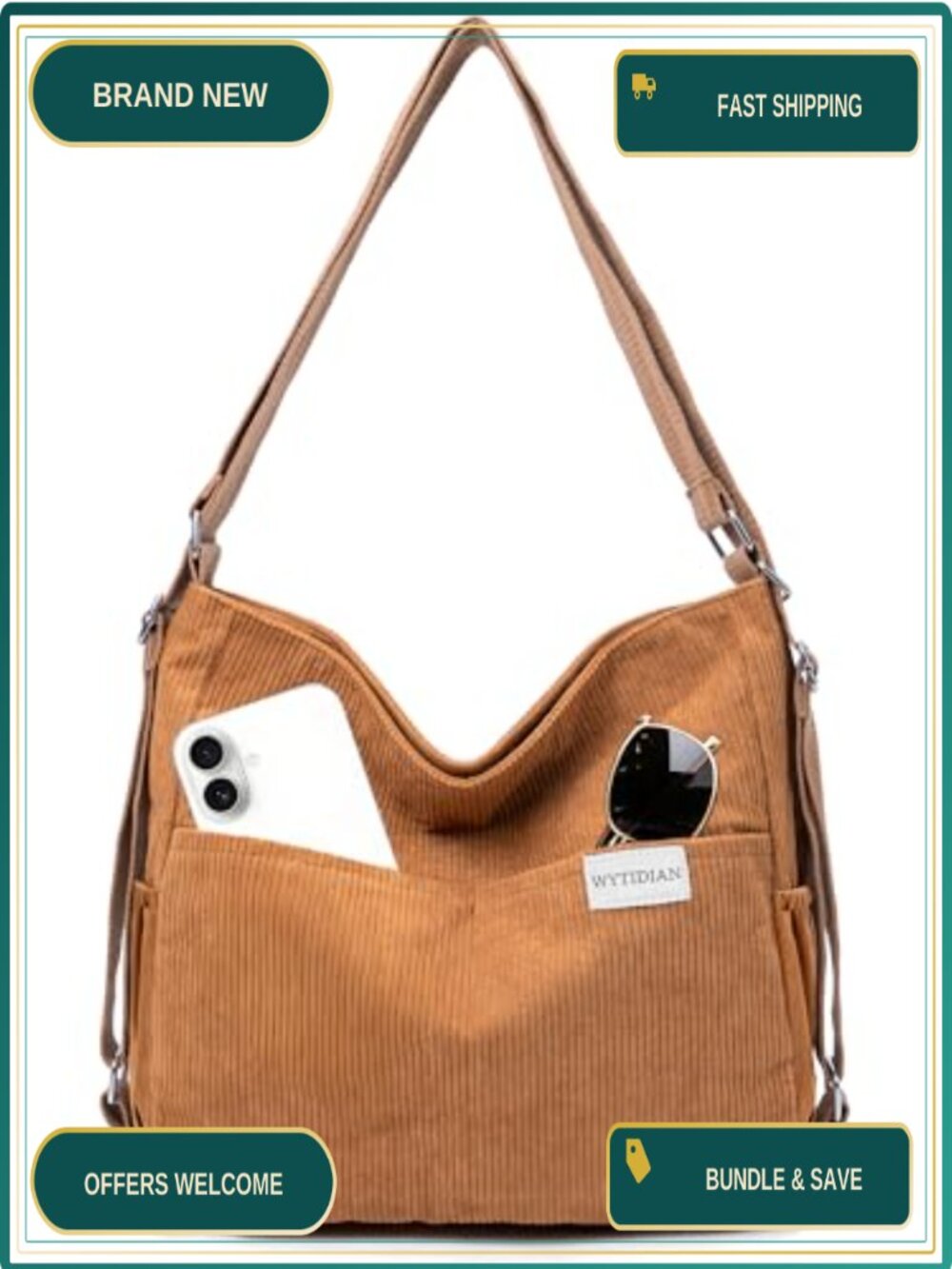 Corduroy Tote Backpack Convertible Crossbody Shoulder Bag Multi Pocket